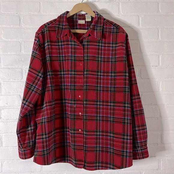 L.L. Bean Tops - L.LBEAN Women's Vintage Preppy Scotch Plaid Velvet Shirt Tartan Size XLarge
